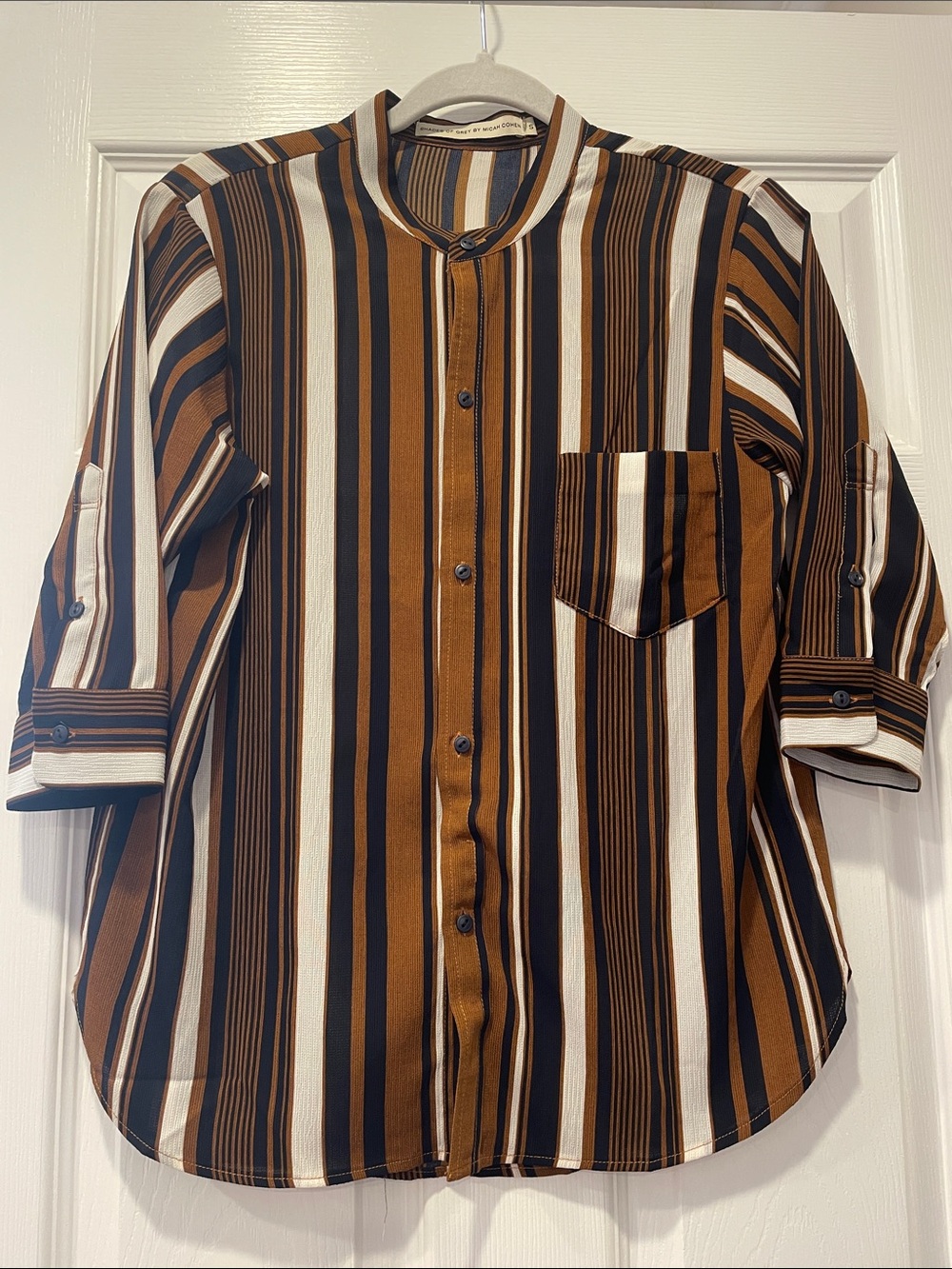 Striped Brown & Black Men's Button-Up Shirt